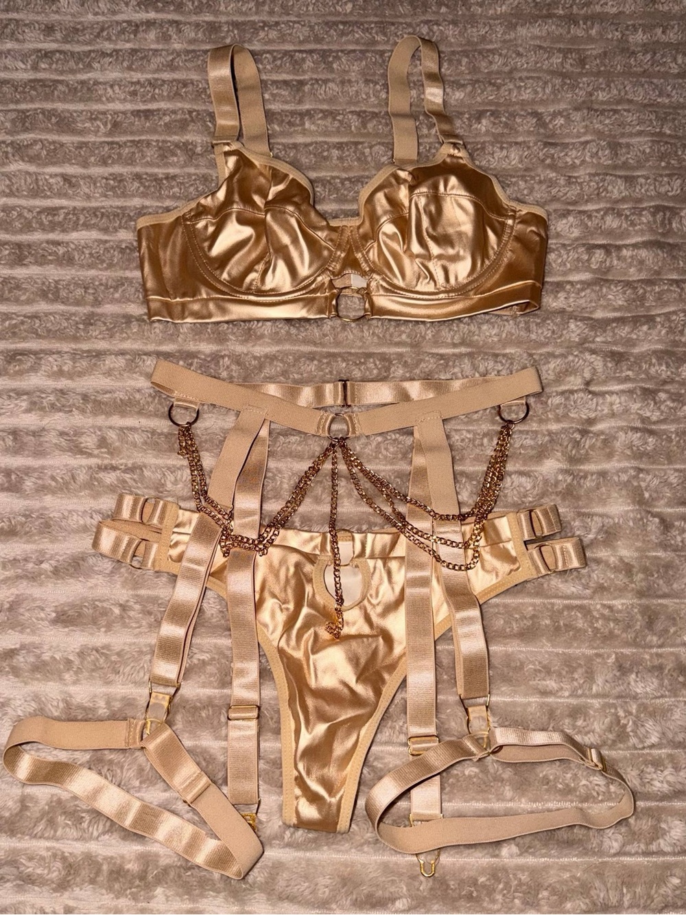 Strappy Chain Lingerie Set in Champagne - One broken chain